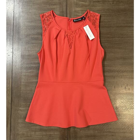 NWT New York & Company Red Lace Peplum Holiday Top Sleeveless Blouse Medium NEW - Picture 15 of 15